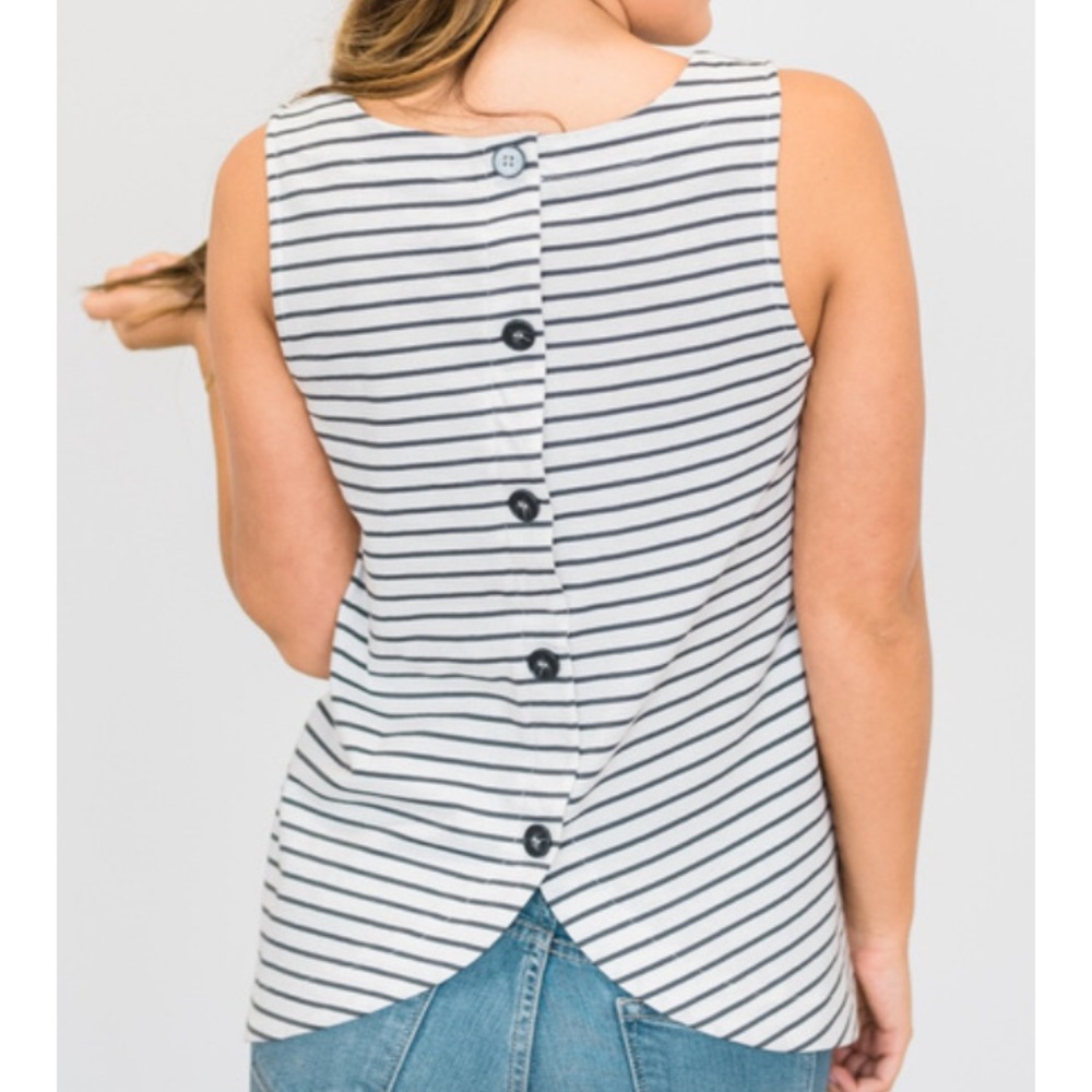 Button Back Striped Tank